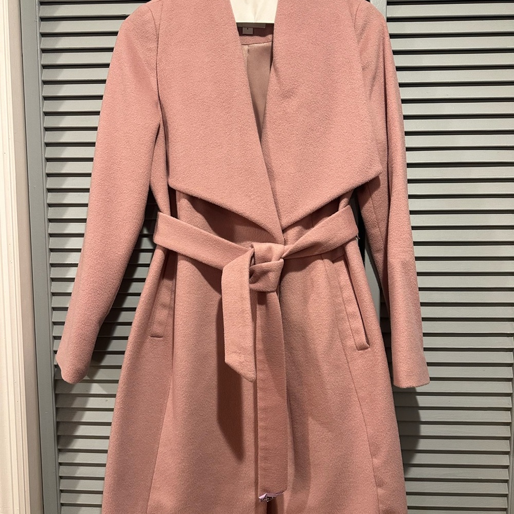 Cole Haan Signature Rose Tan Shawl Collar Wrap Coat
